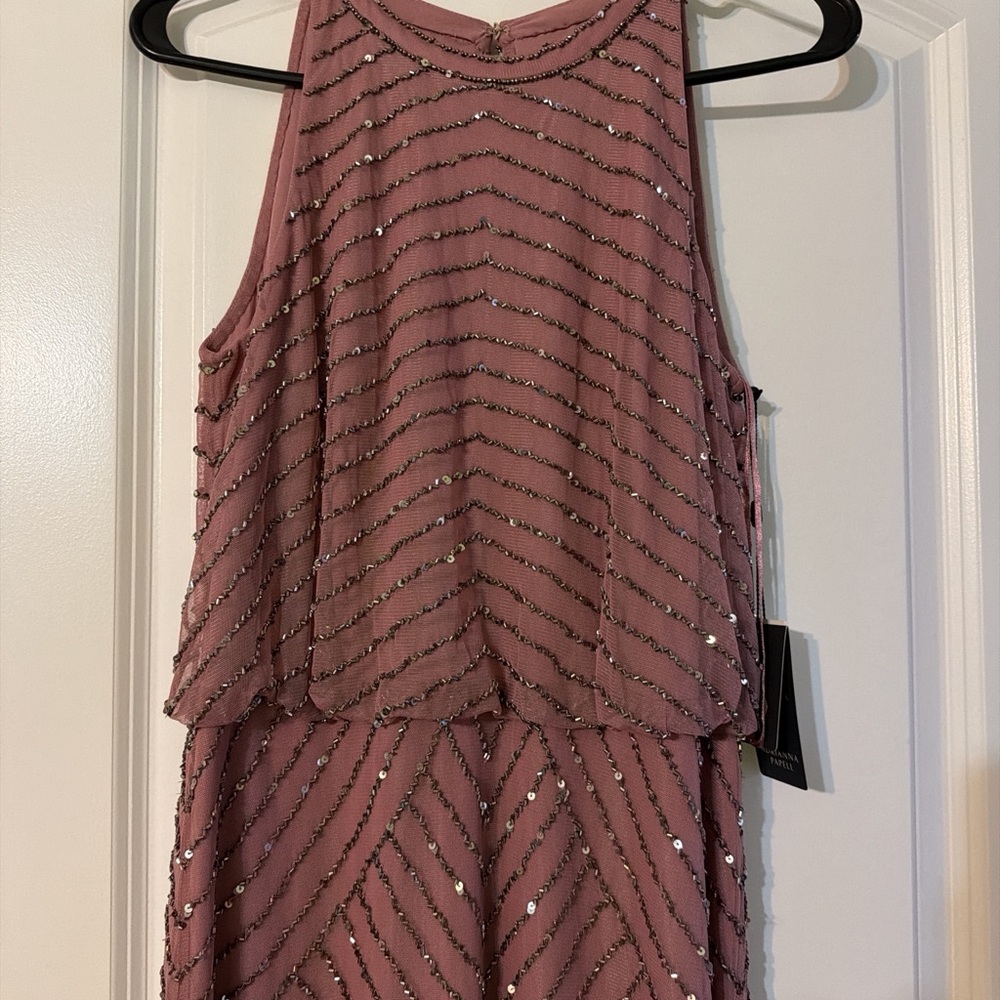 Adrianna Papell Rose Beaded Halter Gown